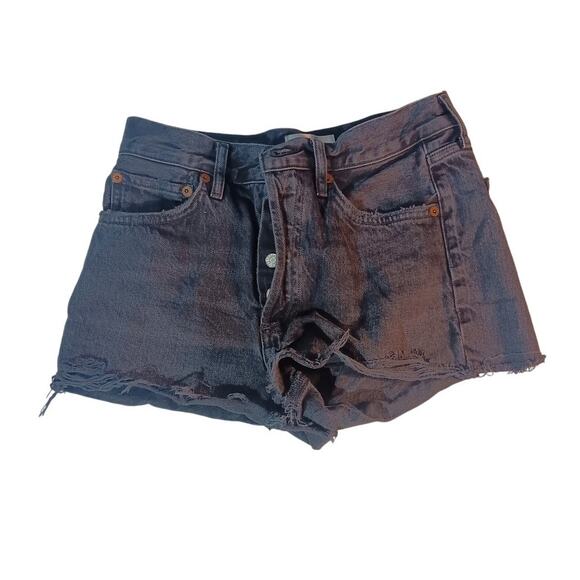 AGOLDE Parker Cutoff Shorts Black Denim Size 24 | High Rise Vintage Raw Hem - Picture 1 of 6